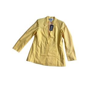 Adolfo Studio linen Blazer Open Front Fashion Long Sleeve Yellow size 10P